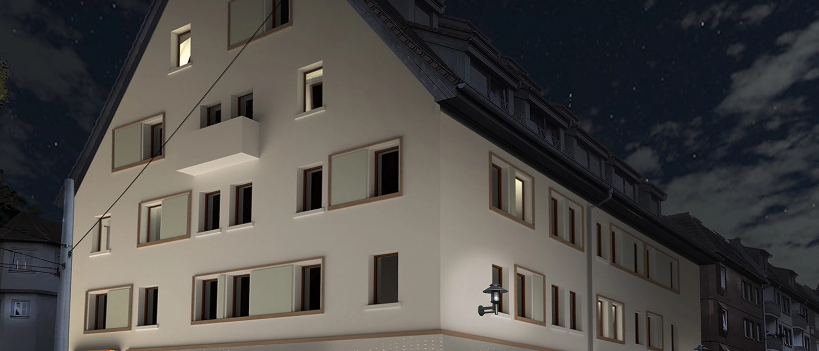 Visualisierung des Kundencenters bei Nacht