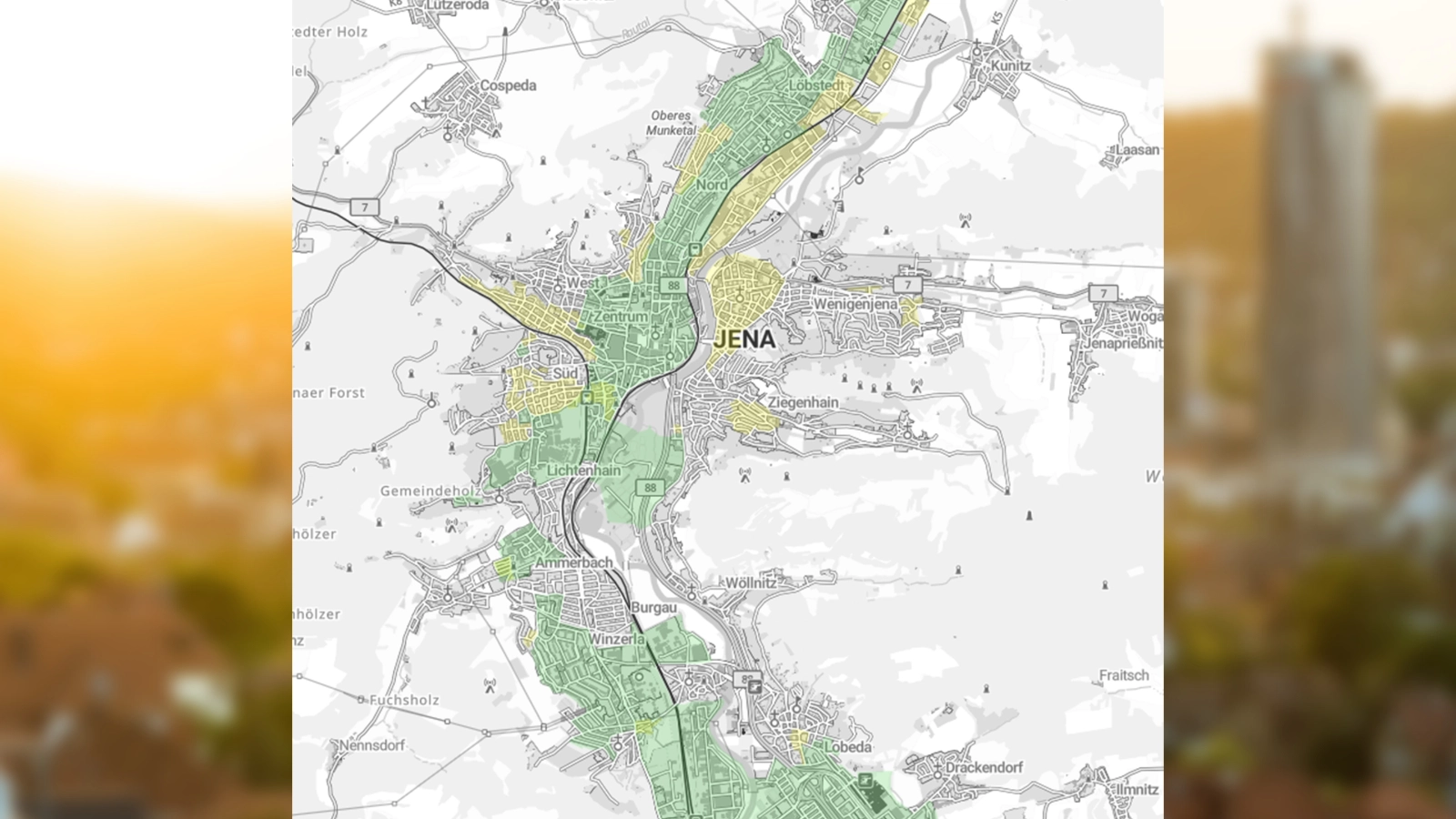 Karte zum Fernwärmeausbau in Jena