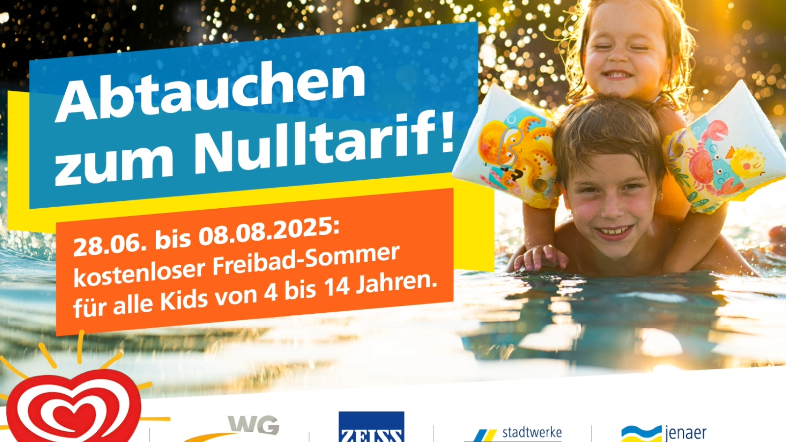 Vom 28. Juni bis zum 8. August 2025 können alle Kinder bis einschließlich 14 Jahre täglich kostenfrei das Ostbad am Jenzig und das Südbad im Paradies im Herzen des Paradiesparks besuchen.