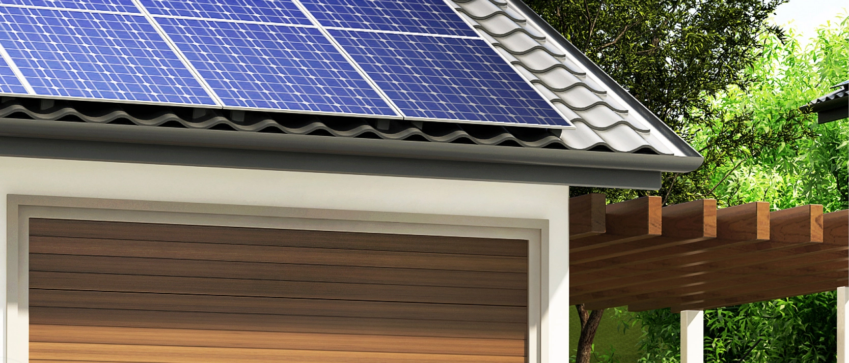 PV-Dach, Wallbox und ein Auto, welches mit Strom geladen wird.