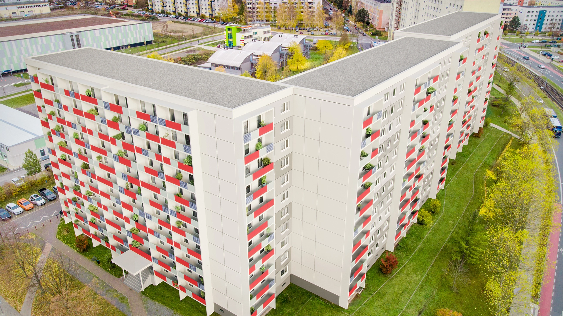 Smartes Quartier Jena-Lobeda Fassadenansicht Erlanger Allee