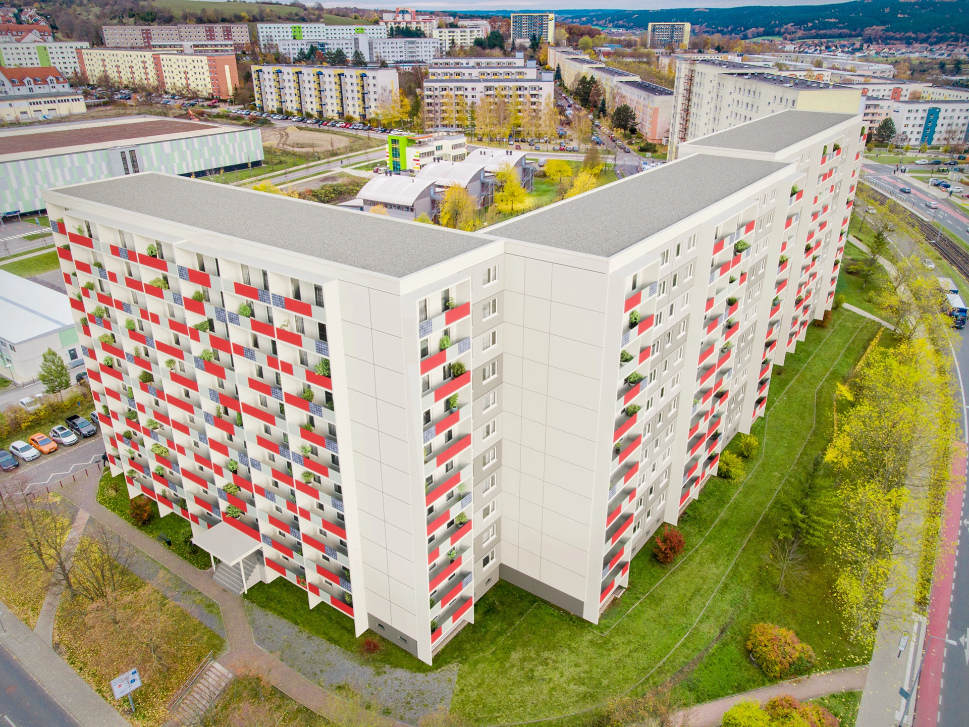Smartes Quartier Jena-Lobeda Fassadenansicht Erlanger Allee