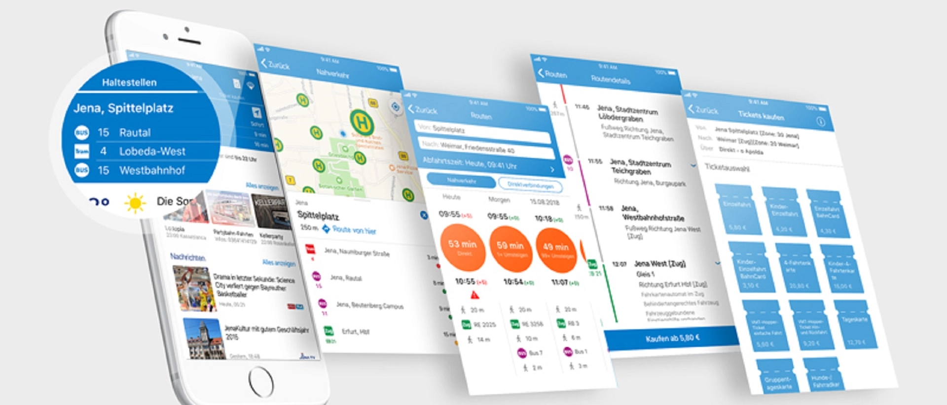 Verschiedene MeinJena-App Bildschirme
