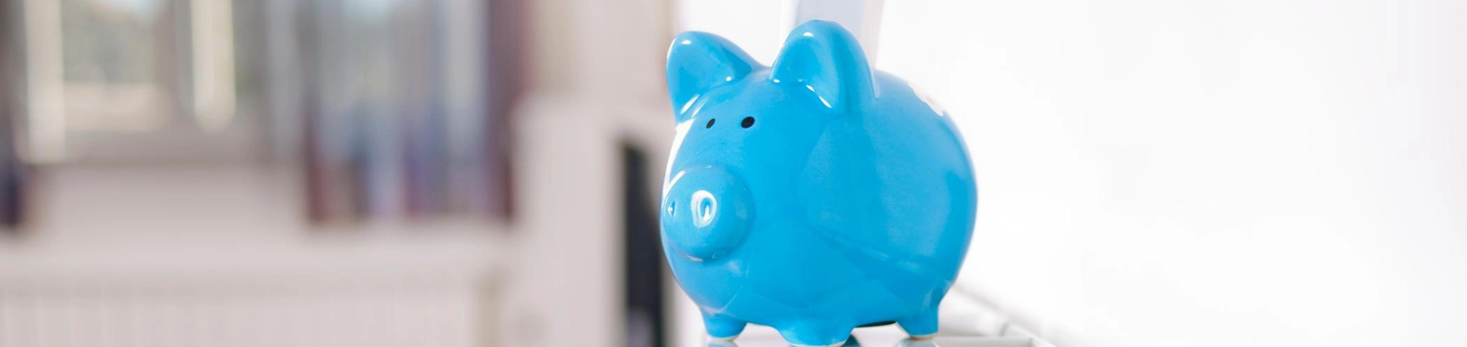 Ein Sparschwein steht auf einer Heizung
