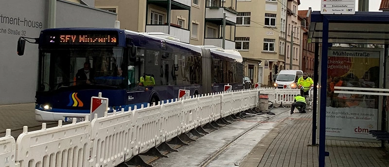 Bauarbeiten an der Haltestelle Mühlenstraße