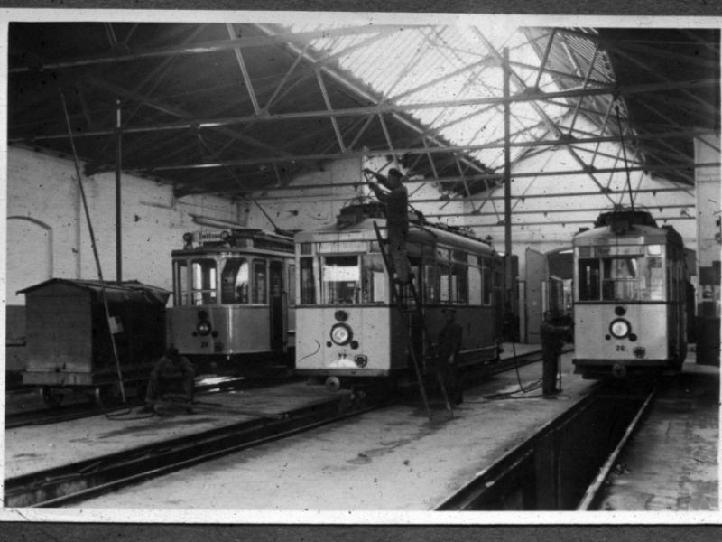 Gothabahnen in der Werkstatt im Jahr 1930.