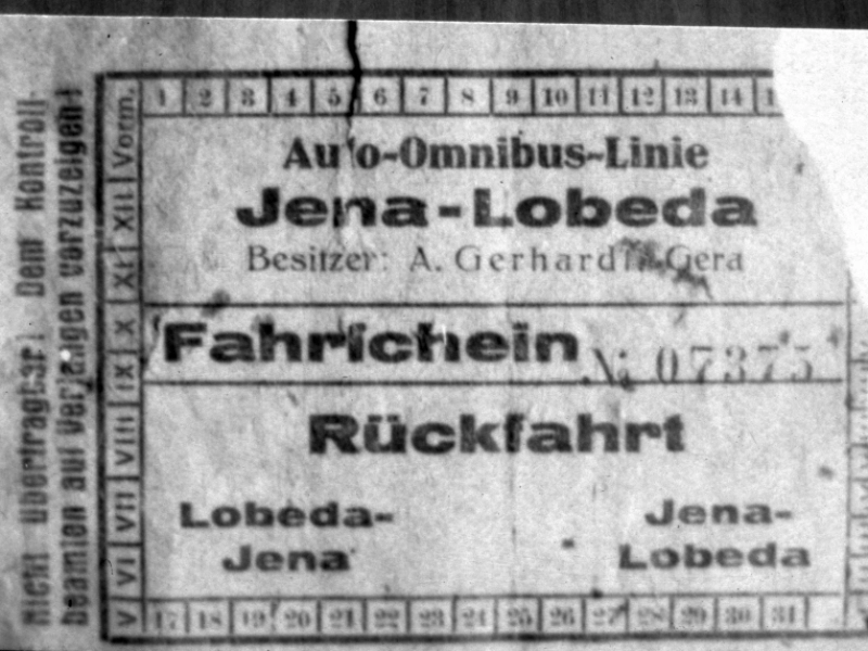 Fahrschein der Auto-Omnibus-Linie Jena-Lobeda 1923.