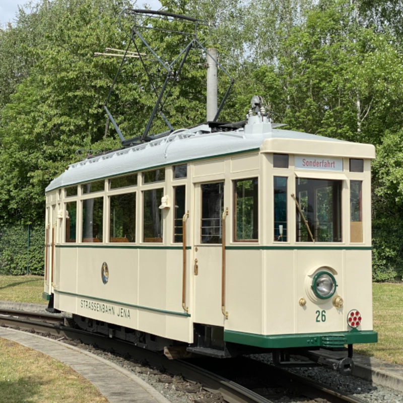 Triebwagen 26 am 16.05.2022 auf dem Betriebshof Burgau.