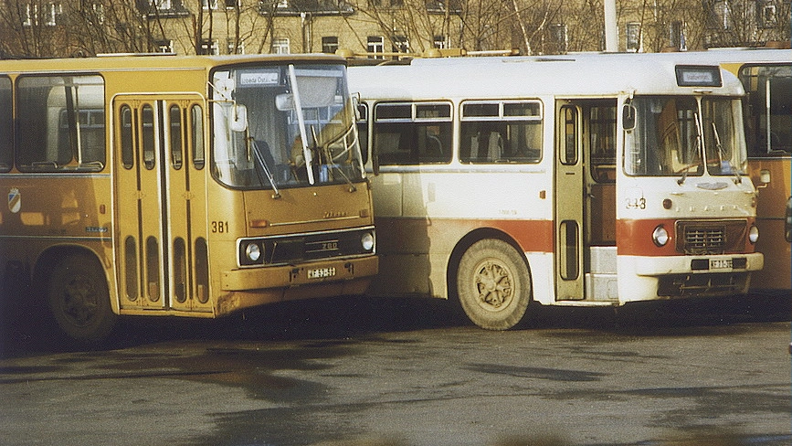 Ikarus-Bus 381 und 333 am 19.12.1982.