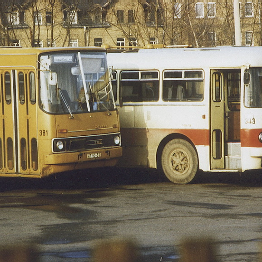 Ikarus-Bus 381 und 333 am 19.12.1982.